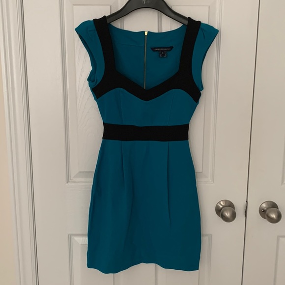 French Connection Teal Colourblock Dress - Picture 1 of 5